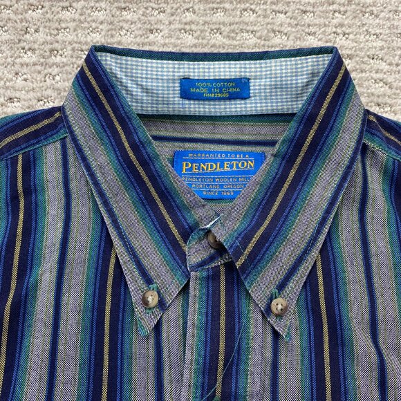 Pendleton Button Down Shirt Men Large L Gray Blue Stripes Short Sleeve KAPALUA - Picture 4 of 8